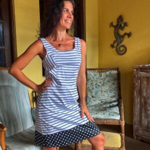 Vestido listrado e poá – tam M