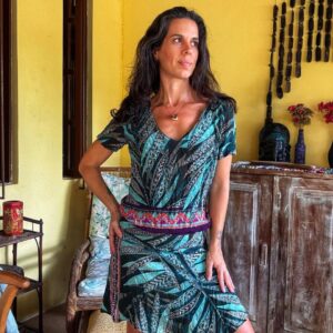 Vestido verde estampa tropical – tam 38