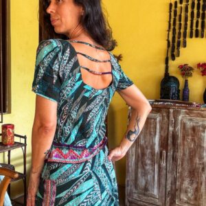 Vestido verde estampa tropical – tam 38