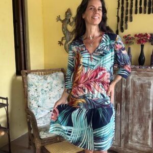 Vestido tropical com manga – Kallayanne – tam G
