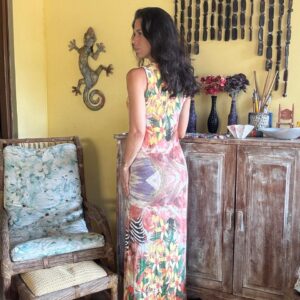Vestido longo estampado com renda – tam P