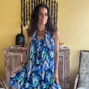 Vestido estampa azul com top – tam U