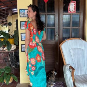 Vestido estampado verde floral – Cheia de Charme – tam G