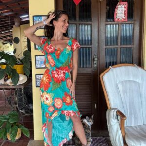 Vestido estampado verde floral – Cheia de Charme – tam G