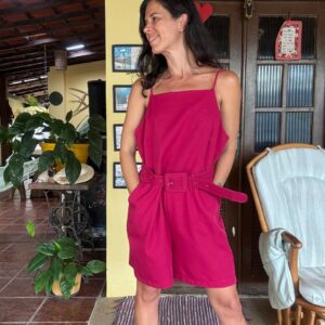 Macaquinho rosa com cinto – Nea Fashion – tam GG