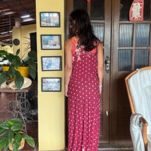 Vestido longo vermelho Floral Poá – tam G