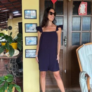 Vestido azul marinho com babados na alça – tam P