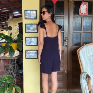 Vestido azul marinho com babados na alça – tam P