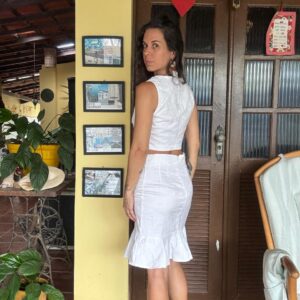 Conjunto Cropped & Saia Jacquard White – Swany – tam P