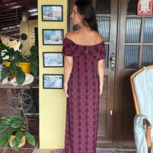 Vestido longo malha fria estampa vermelha – tam U