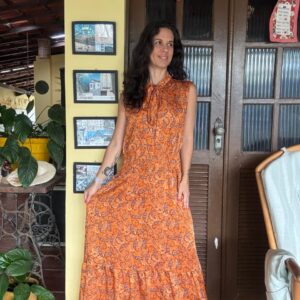Vestido longo estampa laranja / terracota - tam G