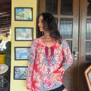 Camisa / bata estampa floral rosa – Dona Pink – tam P