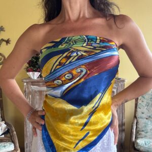 Lenço acetinado estampa colorida