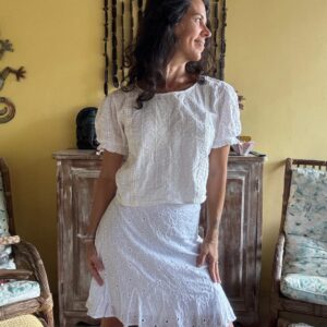 Saia caça branca em laise com babado – Le Lis Blanc – tam 38