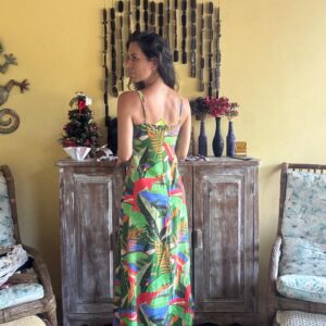 Vestido Longo Estampado com Decote V e Alças – Bluesteel – tam P