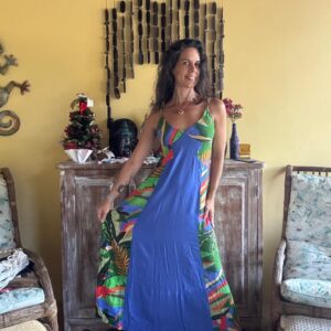 Vestido Longo Estampado com Decote V e Alças – Bluesteel – tam P