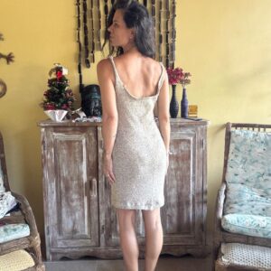 Vestido Curto em Tricô Mesclado Bege – tam 38 / 40