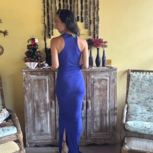 Vestido Longo Azul Royal Justo Com Drapeados Laterais – Triya – tam M