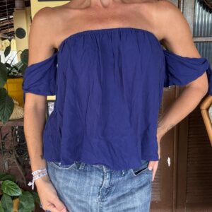 Blusa azul ombro a ombro com amarração lateral – Dress – tam M