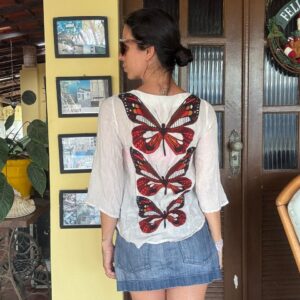 Camisa / Bata Branca de Algodão com Estampa de Borboleta – Farm – tam P
