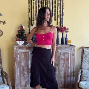 Top Cropped Pink de Tricô com Alças Douradas – tam 38