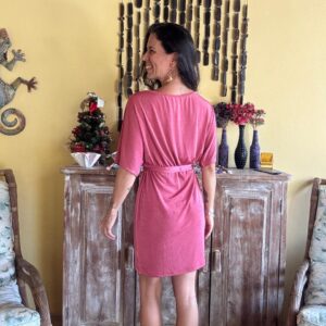 Vestido Curto Rosa com Amarração e Mangas Amplas – Shein – tam 40 / 42
