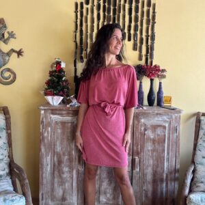 Vestido Curto Rosa com Amarração e Mangas Amplas – Shein – tam 40 / 42