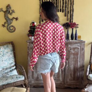 Camisa Cropped de Poá Pink com Zíper – Gule Gule – tam M