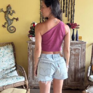 Top Cropped rosa de Brilho com Ombro Único – Igormabel – tam P