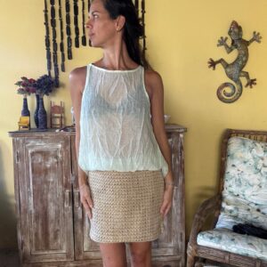 Vestido curto verde pastel com sobreposição translúcida – Farm – tam M