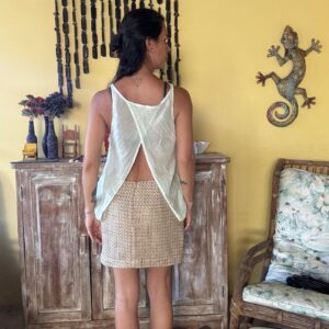 Vestido curto verde pastel com sobreposição translúcida – Farm – tam M