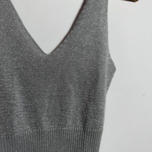 Top cropped prata em lurex canelado – Poema Hit – tam 42