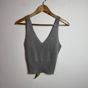 Top cropped prata em lurex canelado – Poema Hit – tam 42