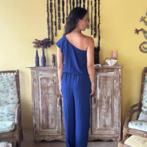 Macacão Pantalona Azul Royal Ombro Único – Chifon – tam PP