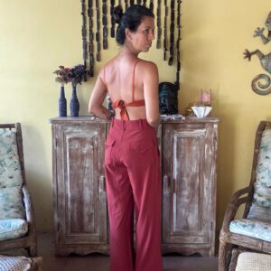Calça Pantalona Terracota com Pregas – La Chacolê – tam 38