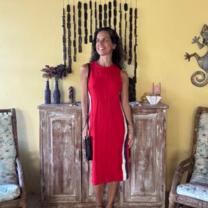 Vestido Midi Vermelho com Listras Laterais – Aramodu – tam M