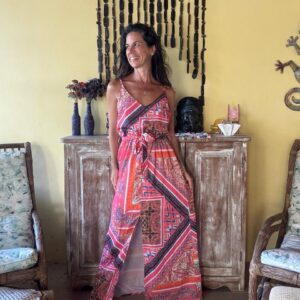 Vestido longo coral estampado - Ilicito - tam M