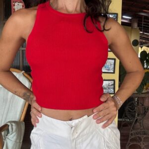 Cropped canelado vermelho com amarração – Bluesteel – tam P