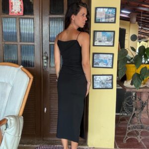 Vestido Midi Preto com Fenda – Shein – tam P