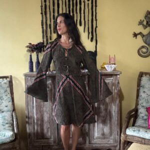 Vestido Curto Boho Estampado Verde Manga Comprida – Vicio – tam P