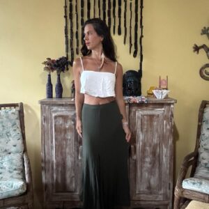 Saia Longa Verde Musgo Fluida – tam M