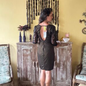 Vestido Manga Comprida Preto com Renda – Rosa Fina – tam M – *NOVO*