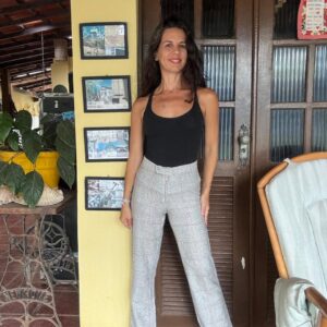 Calça de Lã Reta Estampa Geométrica Clara - Happy Legs - tam P