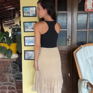 Saia Midi Bege / nude com Babado – Cris e Co – tam M