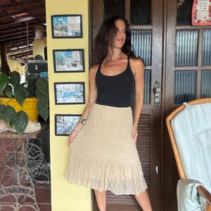 Saia Midi Bege / nude com Babado - Cris e Co - tam M