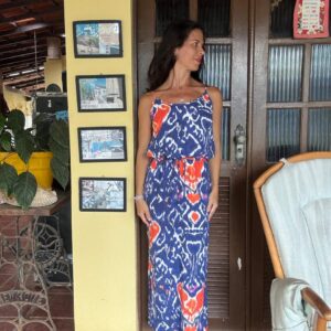 Vestido Longo Azul Estampa Étnica - Siberian - tam 38