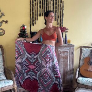 Saia Longa Estampada Étnica Multicolorida de Seda - tam 38