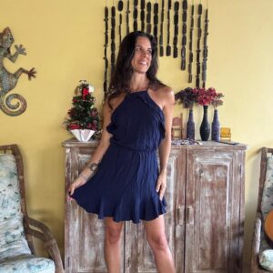 Vestido Curto Azul Marinho Acinturado - Boah - tam P