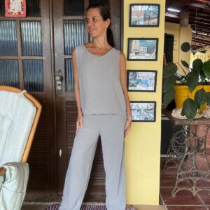 Conjunto blusa regata e calça cinzas - Nalisa - tam G