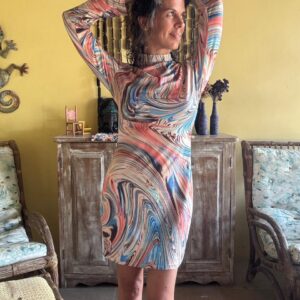 Vestido Curto Estampa Abstrata Colorida – tam M